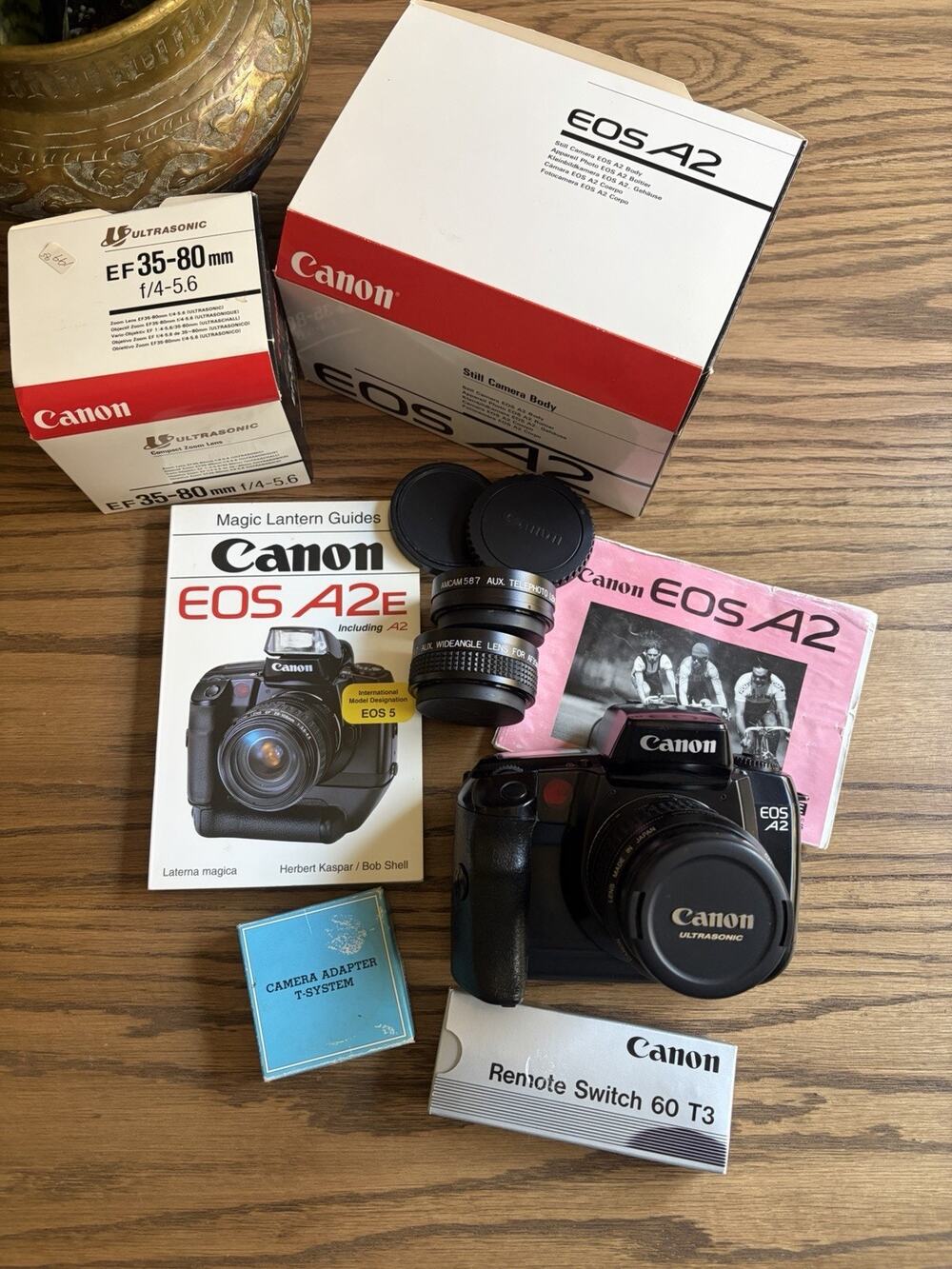 Vintage Canon EOS A2 35mm SLR Film Camera EF 35-80mm with Telephoto Wide Angle